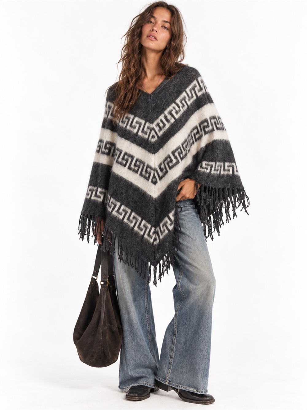 Gamboa Alpaca Poncho western wool Fringed Aztec sweater tribal boho desert nomad